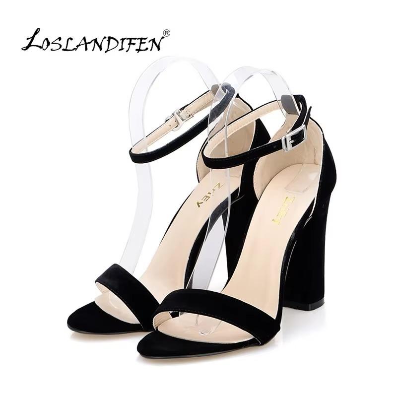 Newest Women Pumps Open Toe Sexy Ankle Straps High Heels Shoes Summer Ladies Bridal Suede Thick Heel Sandals