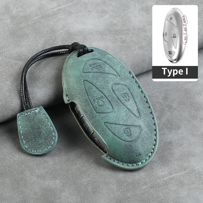 Leather Car Key Case Cover Shell Fob for Hyundai Grand Prix GN7 IONIQ6 Nuovo Kona Genesis Coupe Sonata Ix35 Protector Keychain