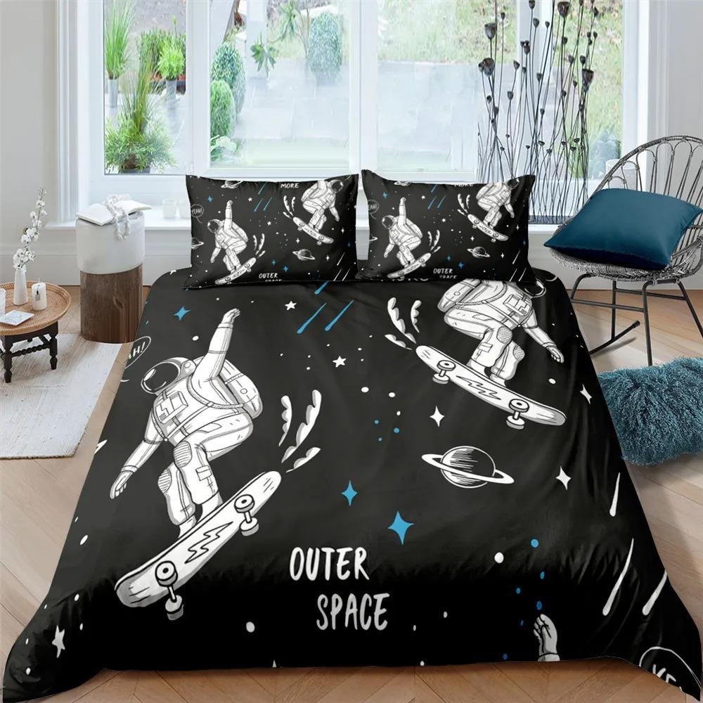 Cartoon Astronaut Outer Space Bedding Set Teens Boys Home 23 Piece Duvet Cover Set Pillowcase Single Twin King Quilt Cover Set