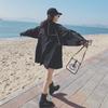Women's Large Size Black Hooded Windbreaker Women's Mid-length Spring and Autumn New Design Niche Street Style Jacket