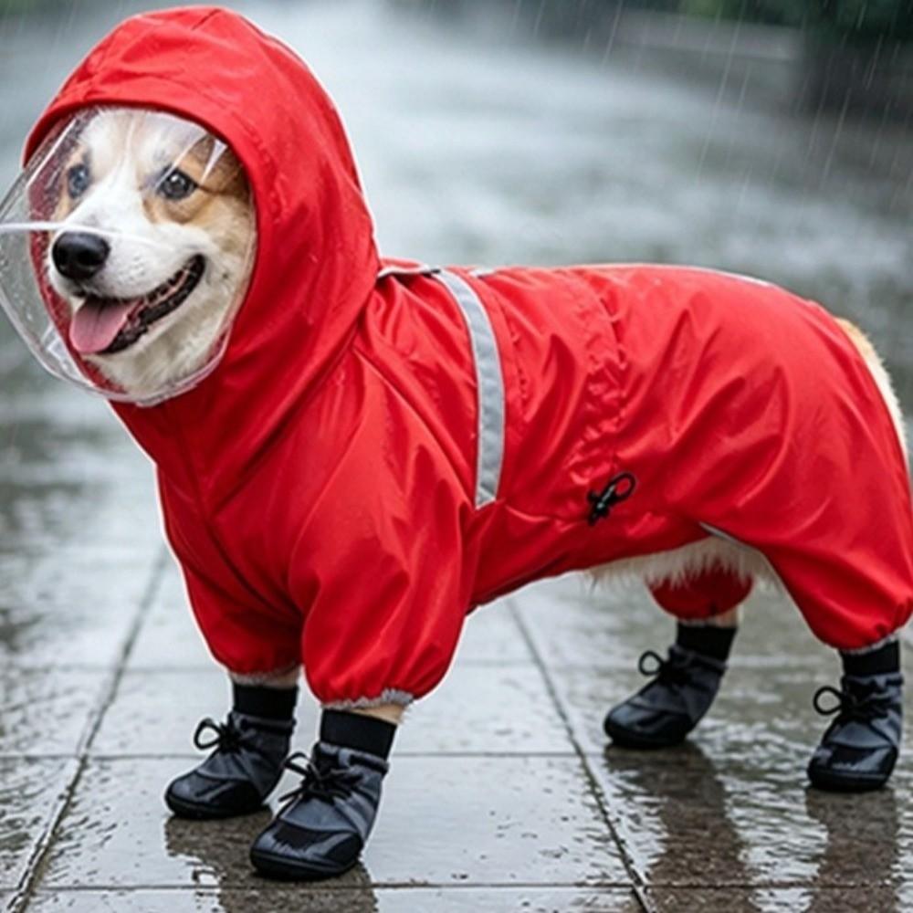 Windproof Dog Hooded Raincoat Adjustable Pet Four-legged Raincoat Dog Rain Cloak  Rainy Day