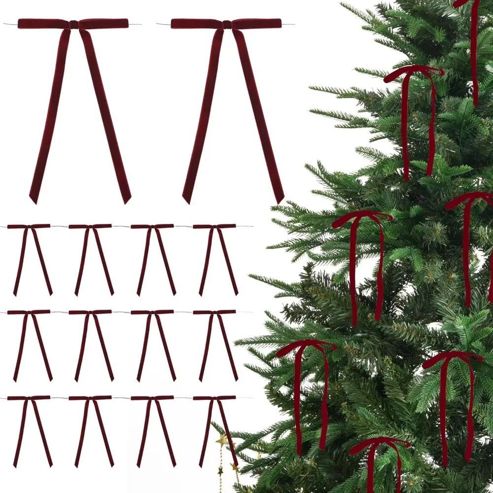 24Pcs Cable Tie Christmas Tree Bows Velvet Material Christmas Gift Bow Tie  Tree Wreaths