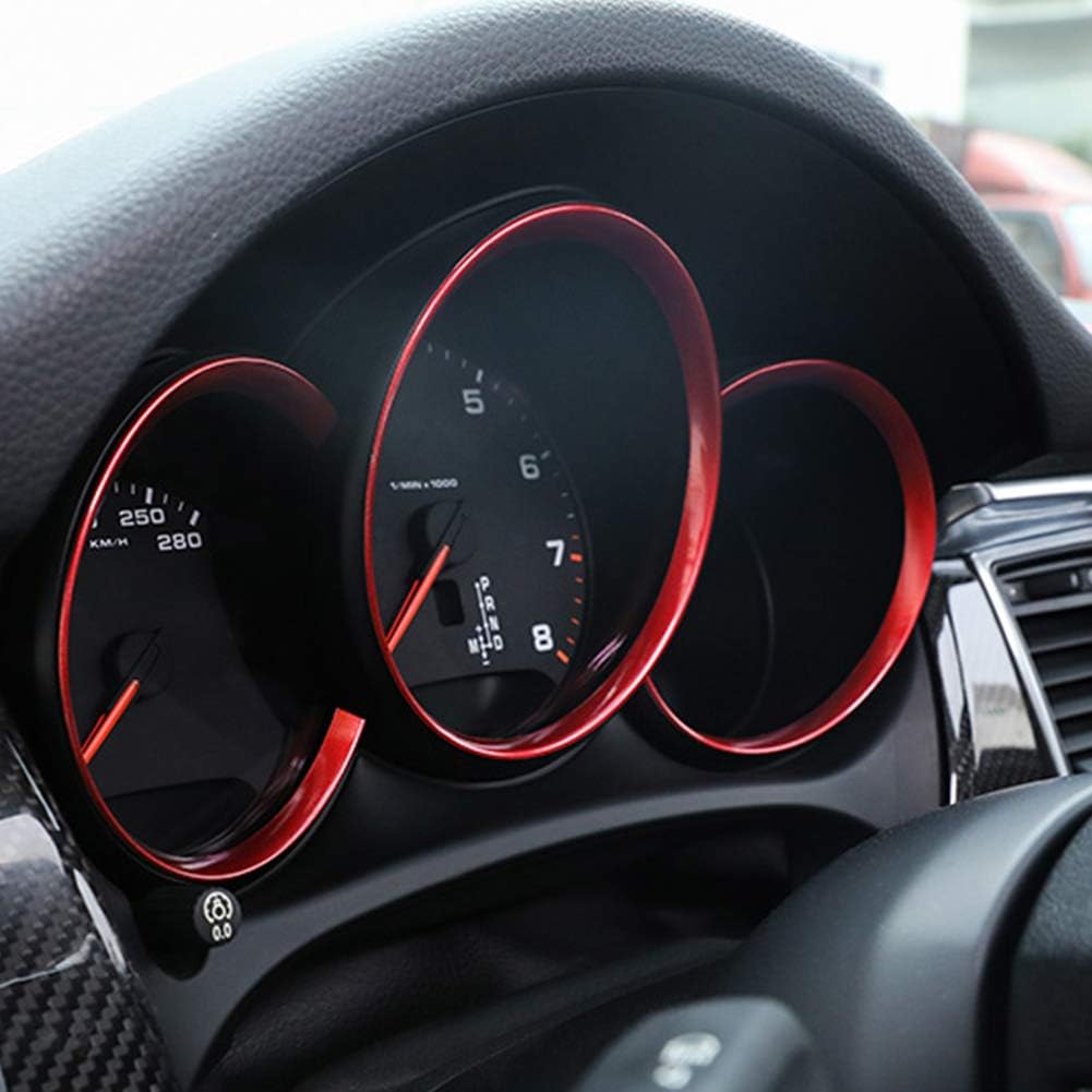 GTINTHEBOX 3 Pcs Red Dashboard Edge Decoration Trim Ring for 2014-up Porsche Macan