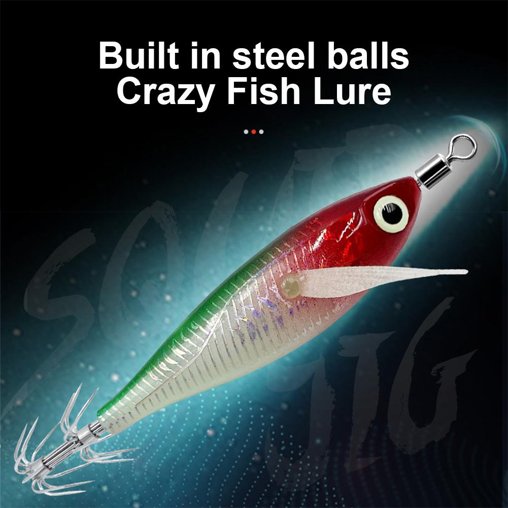 Luminous Artificial Squid Hook Horizontal Prawn Hook 80mm Wood Shrimp Cuttlefish Hard Bait for Cuttlefish Sea Fishing