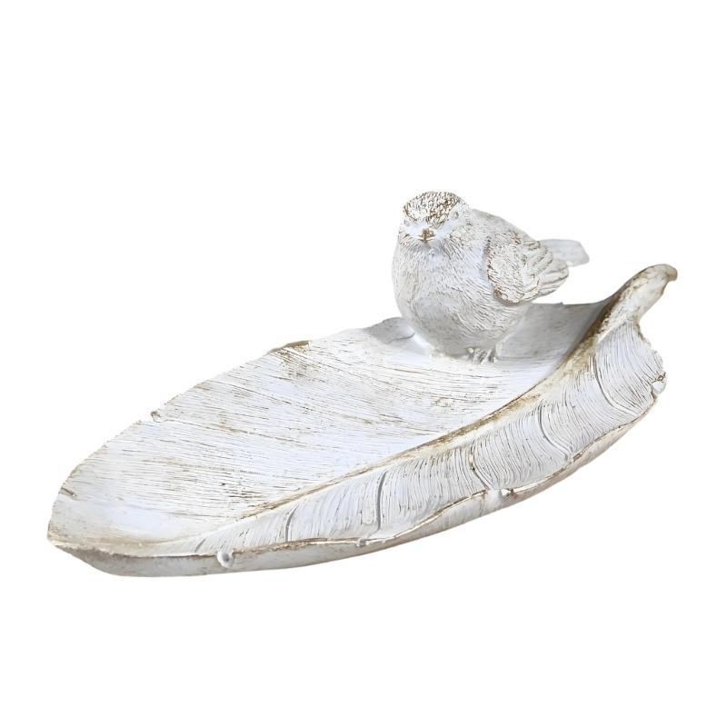 Jewelry Organizers Tray, Resin Leaf Shape with Standing Bird Catchall Trinket Dish for Rings Earrings and Necklaces, Decors Accent for Vanity and