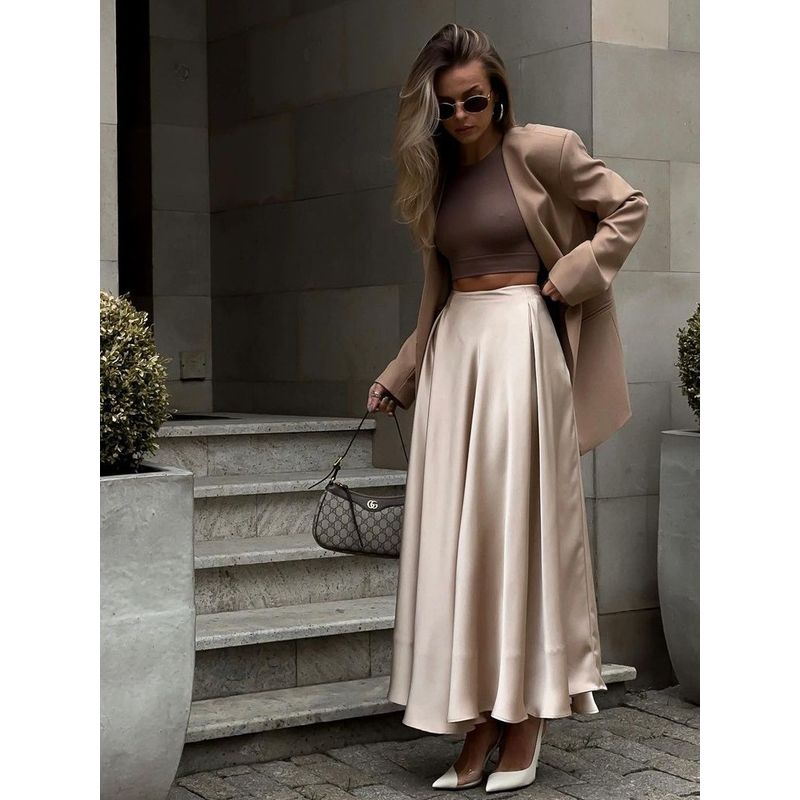 Solid Color Elastic Waist Loose Long Skirt Solid Loose Long Skirt