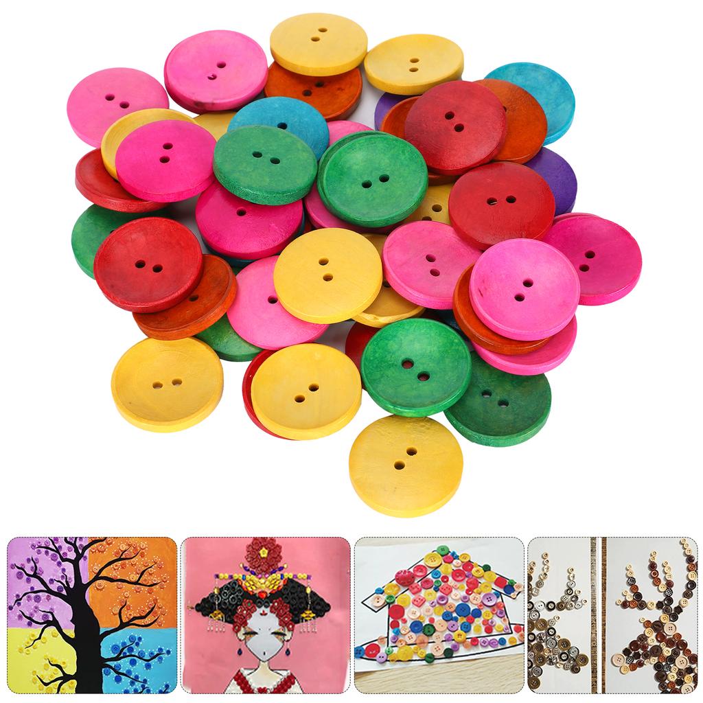 150Pcs Sewing Button Wooden Bowl Shape 2 Holes Multicolor DIY Clothing Crafts Supplies 30mm Dia