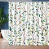 Boho Leaf Floral Shower Curtain, Spring Summer Modern Colorful Botanical Leaves Bohemian Fabric Shower Curtain