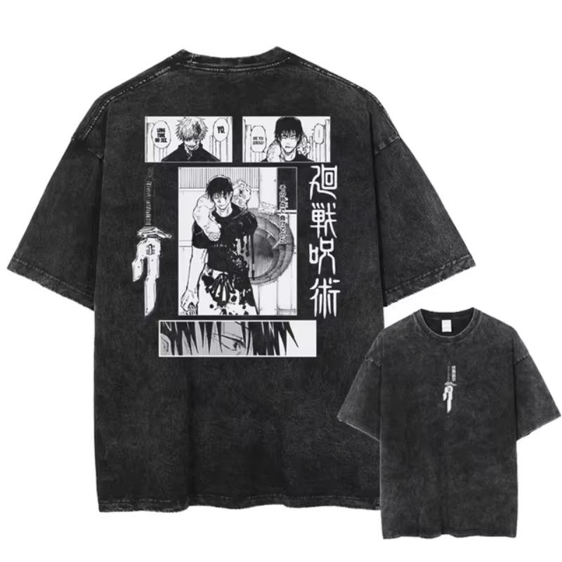 Fushiguro Toji Koszulka z Nadrukiem Anime Jujutsu Kaisen T-shirt Męski Damski Luźna Płukana Bawełna Oversize Koszulka Retro Manga Grafika Krótki Rękaw Streetwear Top