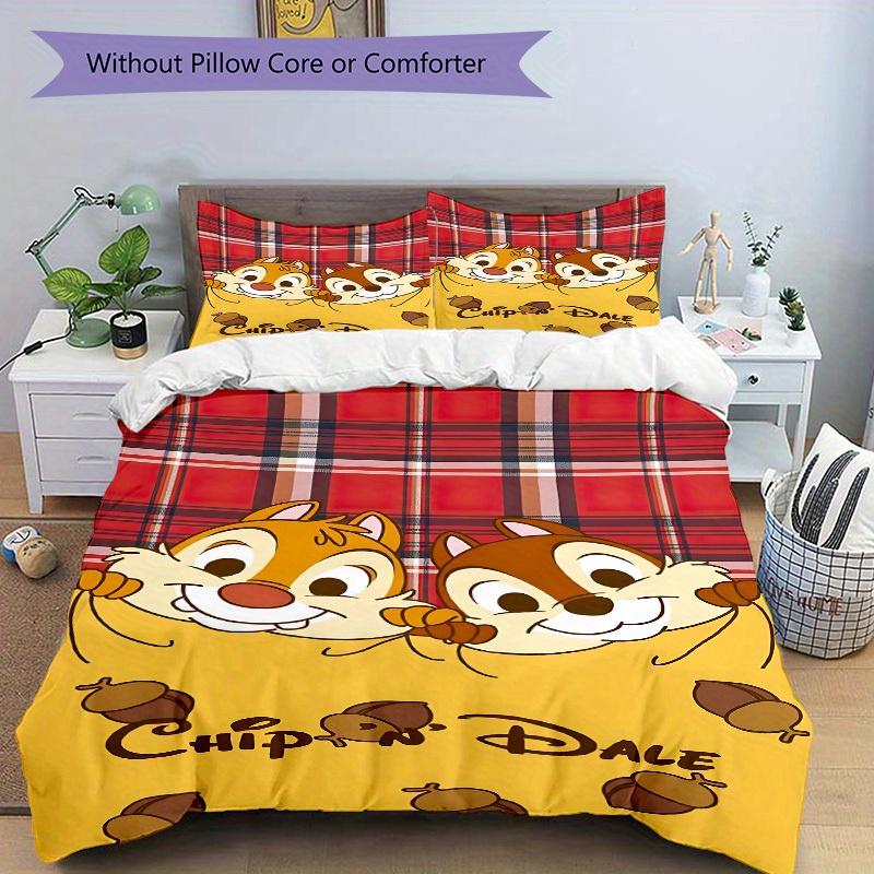 3pcs Chip 'n' Dale Printed Bedding Set, Breathable And Soft, Machine Washable, Christmas Gift, Suitable for Bedroom Decoration, 105