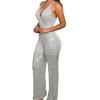 Damen V-Ausschnitt Ärmellos Slim Fit Jumpsuit Hohe Taille Gerades Bein Jumpsuit