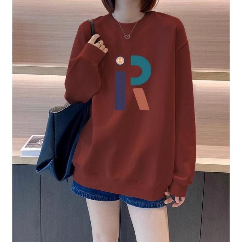 

Темно-синяя толстовка с буквенным принтом для женщин, весна, осень и зима, новый стиль, плюшевый толстый пуловер с круглым вырезом, тонкая куртка XXL