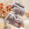 Women Winter Plush Gloves Thickened Warm Fuzzy Rabbit Mittens Girls Convertible Winter Fingerless Mittens