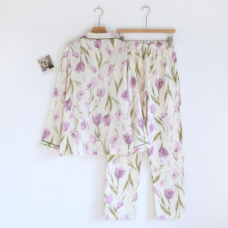 Pyjamas für Damen Frühling Neueste Baumwolle Langärmlig Lange Hose 2-teilig Freizeitkleidung Hauskleidungsset für Damen Loungewear