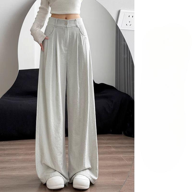 Weiße Milch Fu Anzughose für Damen im Frühling und Sommer Neu Hochtailliert Locker Fallend Gerades Bein Lässig und Entspannt Weitbeinige Hose