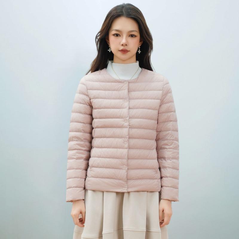 Women's new national standard 90 fleece new solid color women's clothing round neck V neck simple long sleeve down jacket