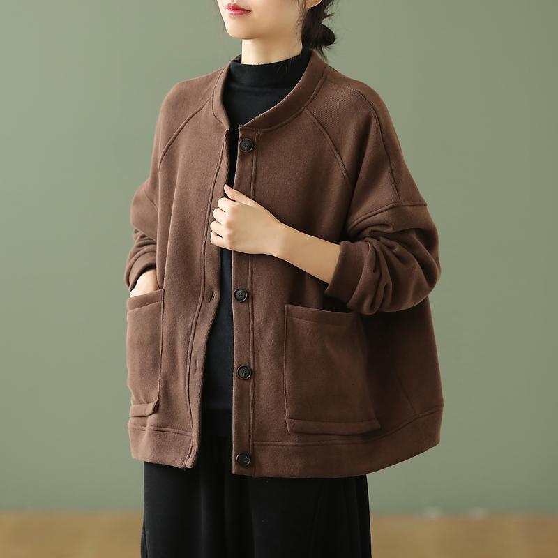 

Женский кардиган большого размера с флисовой подкладкой для весны и осени - Зимняя верхняя одежда / Осенне-зимний бейсбольный жакет-топ XL кофейный