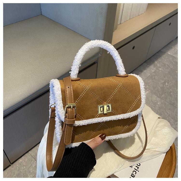 

Embroidery thread new spring trend casual deerskin fleece burr simple crossbody small shoulder handbag female коричневый