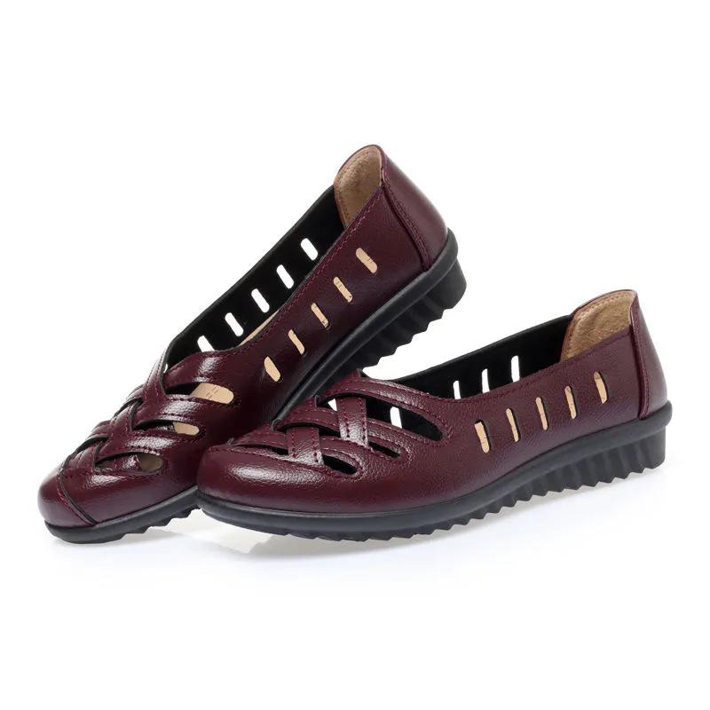 

Женские сандалии из кожи с мягкой подошвой и нескользящей подошвой для женщин среднего и пожилого возраста – Дышащие туфли на плоском каблуке для мам 37