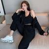 Women's Spring 2025 Three-Piece Tracksuit: Simple Hooded Jacket & Long Pants Set, Long-Sleeved Design