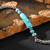 Vnox Stainless Steel Natural Turquoise Bead Bracelet for Men, 19+3cm Adjustable Chain Wristband, Fashion Jewelry Gift for Him