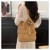 Bolso Tejido Hecho a Mano para Mujer, Bolso Sencillo de Viaje para Playa, Bolso de Hombro Único de Color Sólido con Cuentas Huecas y Borla