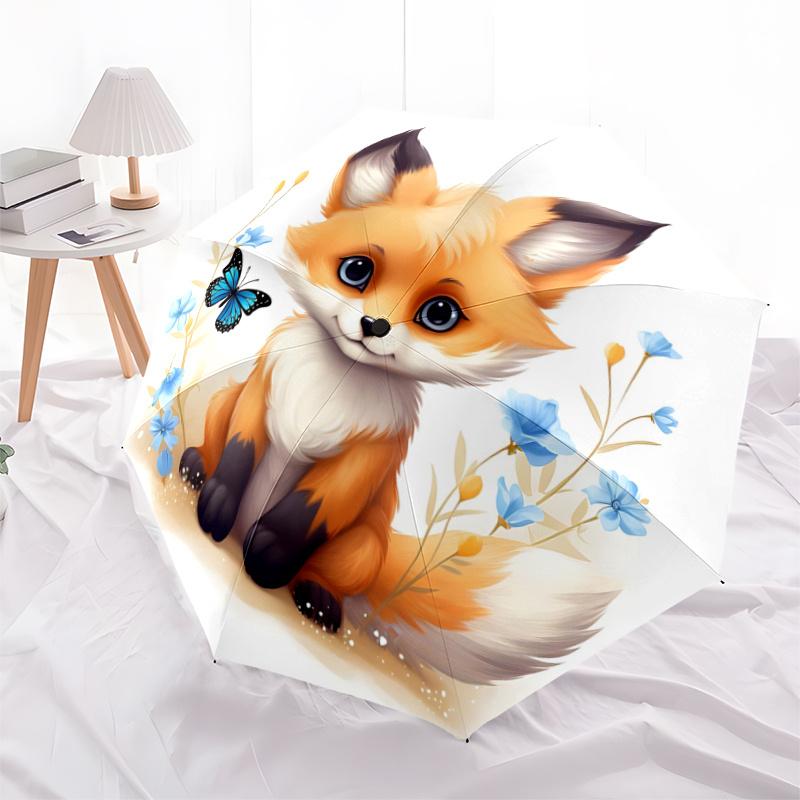 

1pc Fox Cartoon Automatic Opening and Closing Umbrella - Suitable for Various Occasions, Outdoor Activities, Lightweight and Durable Automat