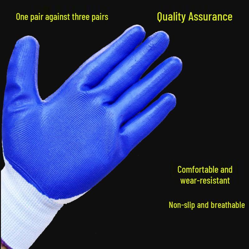 Men s Blue Nitrile Anti-Slip, Wear-Resistant Work Gloves for Construction Sites Blue Nitrile Economic 32g