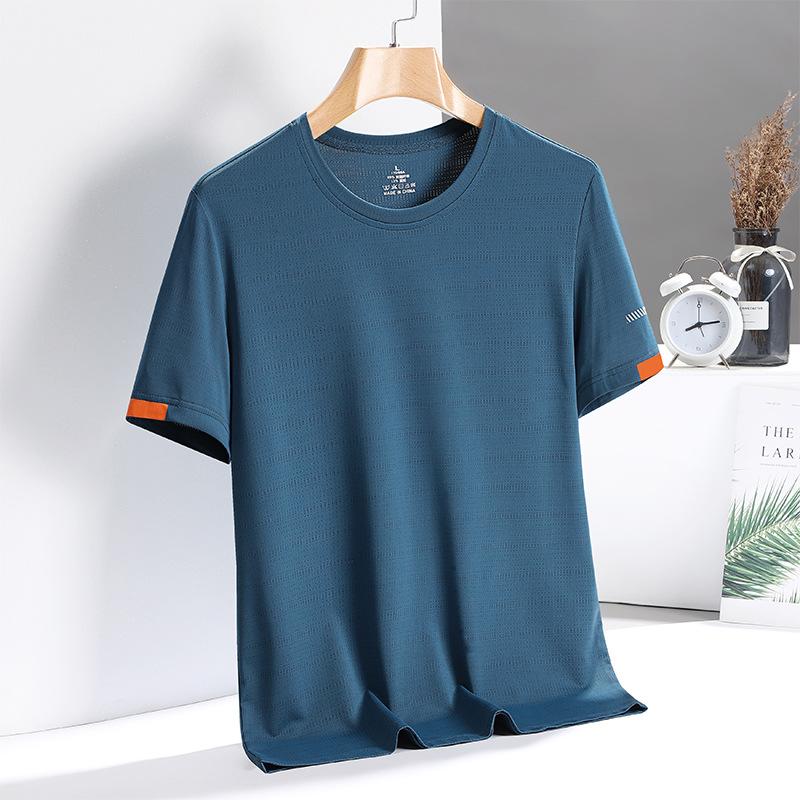 Cool and Breathable Short Sleeved T-shirt for Men's Summer Ice Silk Round Neck Base Shirt Casual T-shirt