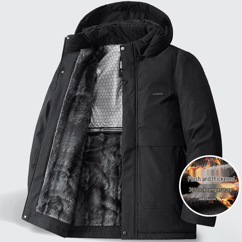 

Men s Fleece-Lined Cotton Jacket with Removable Hood - Warm Winter Coat for Middle-Aged and Elderly Dads 5XL чорний