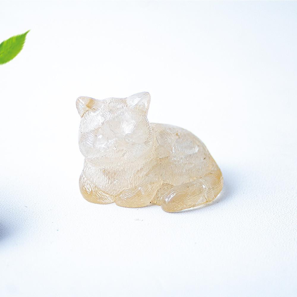 Cat Mini Figurine Resin Craft Home Office Desk Decor With Natural Crystal For Gift Giving