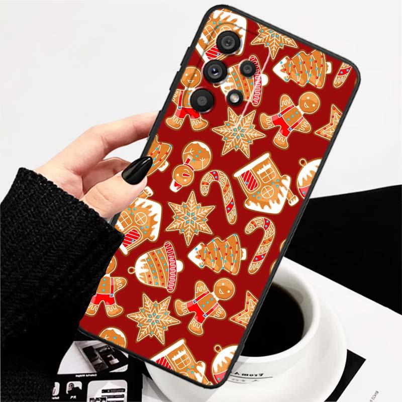 Christmas Cartoon Pattern Phone Case For Samsung A73 A72 A71 A55 A54 A53 A52 A51 A13 A22 A16 A15 A12 A14 A26 A07 5G Black