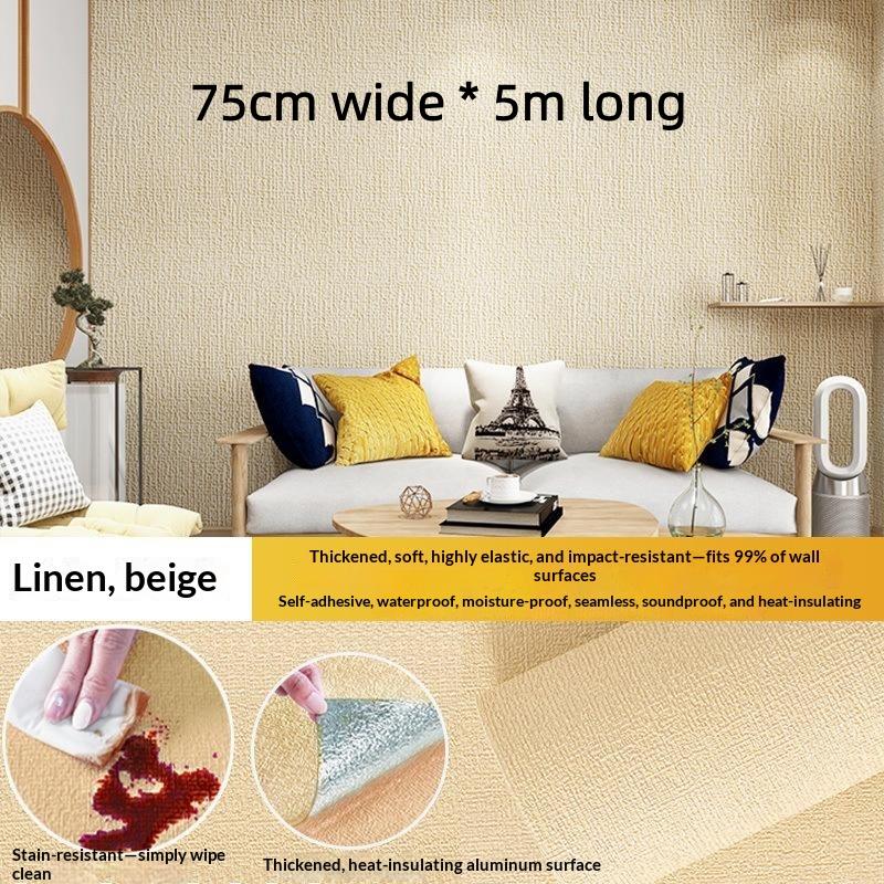 Self-Adhesive 3D Linen Foam Wall Sticker Moisture-Proof Wallpaper For Living Room Bedroom Bathroom Dormitory Home Decorationecor