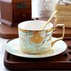 Feines Knochenporzellan Kaffeetassen- und Untertassensets, 270 ml Wunderschön glasierte Teetasse mit Goldrand und Henkel, Keramik-Kaffeetassen mit goldenem Löffel