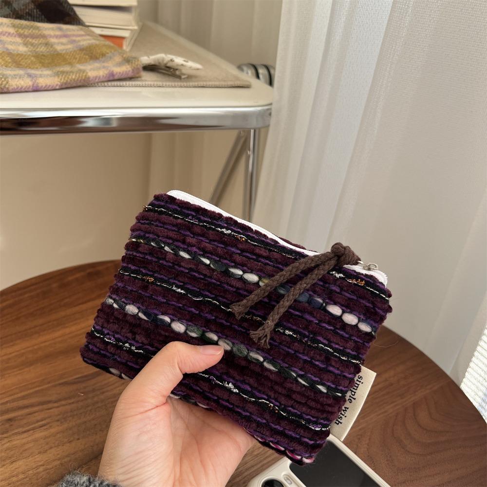 Mini Cosmetic Bag Retro Plaid and Striped Makeup Organizer Cosmetic Pouch Elegent Winter Multi-Purpose Storage Bag for Woman
