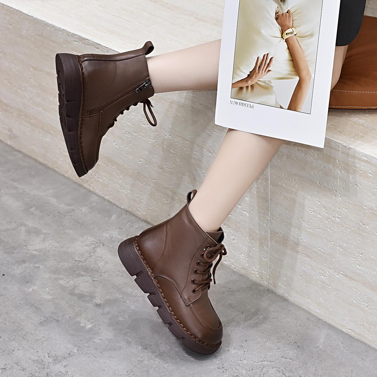 

Женские ботинки Мартин 2025 с круглым носком на шнуровке женские хлопковые ботинки из первого слоя коровьей кожи короткие ботинки на толстой подошве с утолщенной шерстяной подкладкой женские кожаные ботинки 40