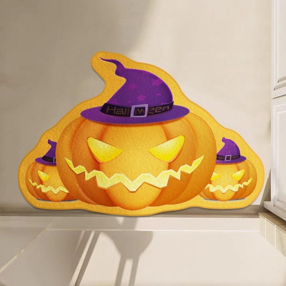 Trendy Crystal Velvet Halloween Door Mat Non-slip Absorbent Floor Mat Ghost Pumpkin Wear-resistant Bathroom Mat for Halloween