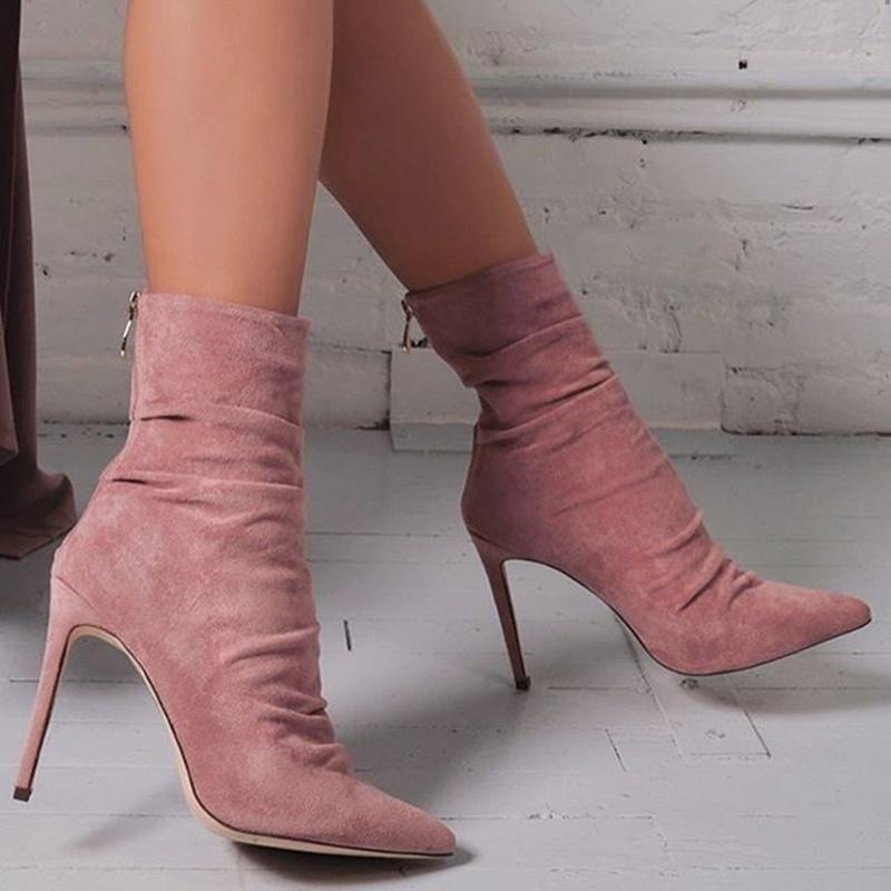 Sexy Thin Heel Short Boots Pointed Toe 