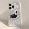 Cute Black Cat Phone Case For iPhone 17 Air 16 E 15 14 13 12 11 Pro Max Plus SE 2020 2022 Silver Feather Texture Cover