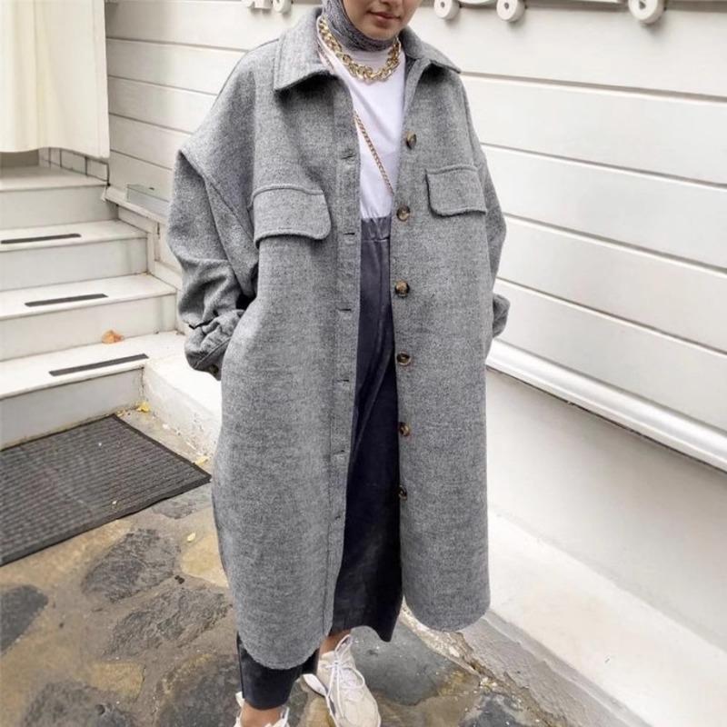 2025 New Women's Autumn and Winter Spliced Button Pocket Simple Long-sleeved Lapel Woolen Jacket