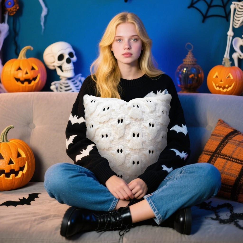Halloween Pillow Covers 18x18 Inch Throw Pillow Cases Soft Plush Faux Wool Couch Cushion Case For Chair Sofa Bedroom Room Home Decor