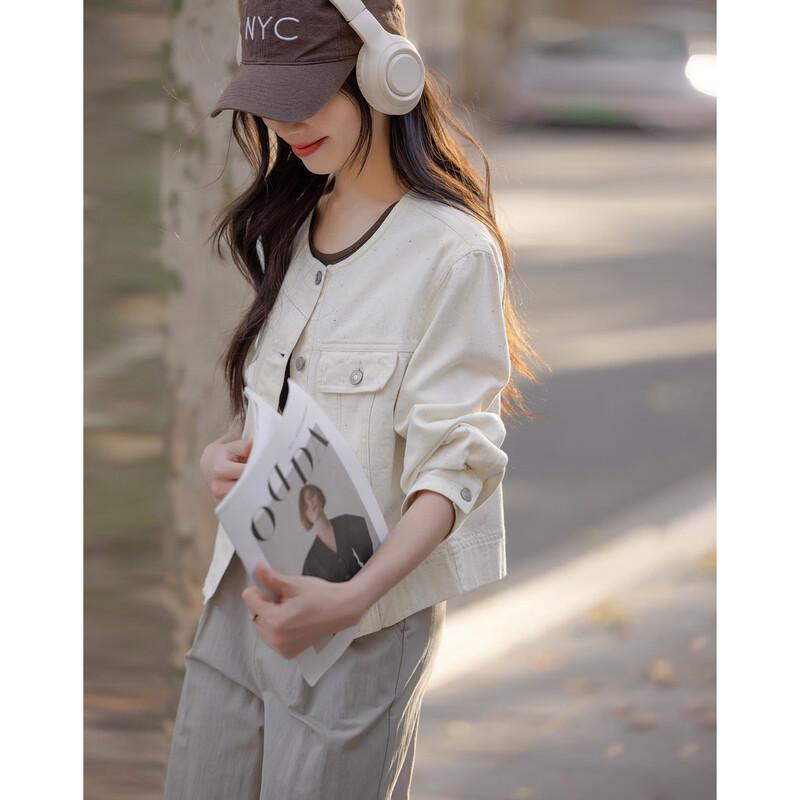 Demana Damen Frühlings Raw Edge Jeansjacke