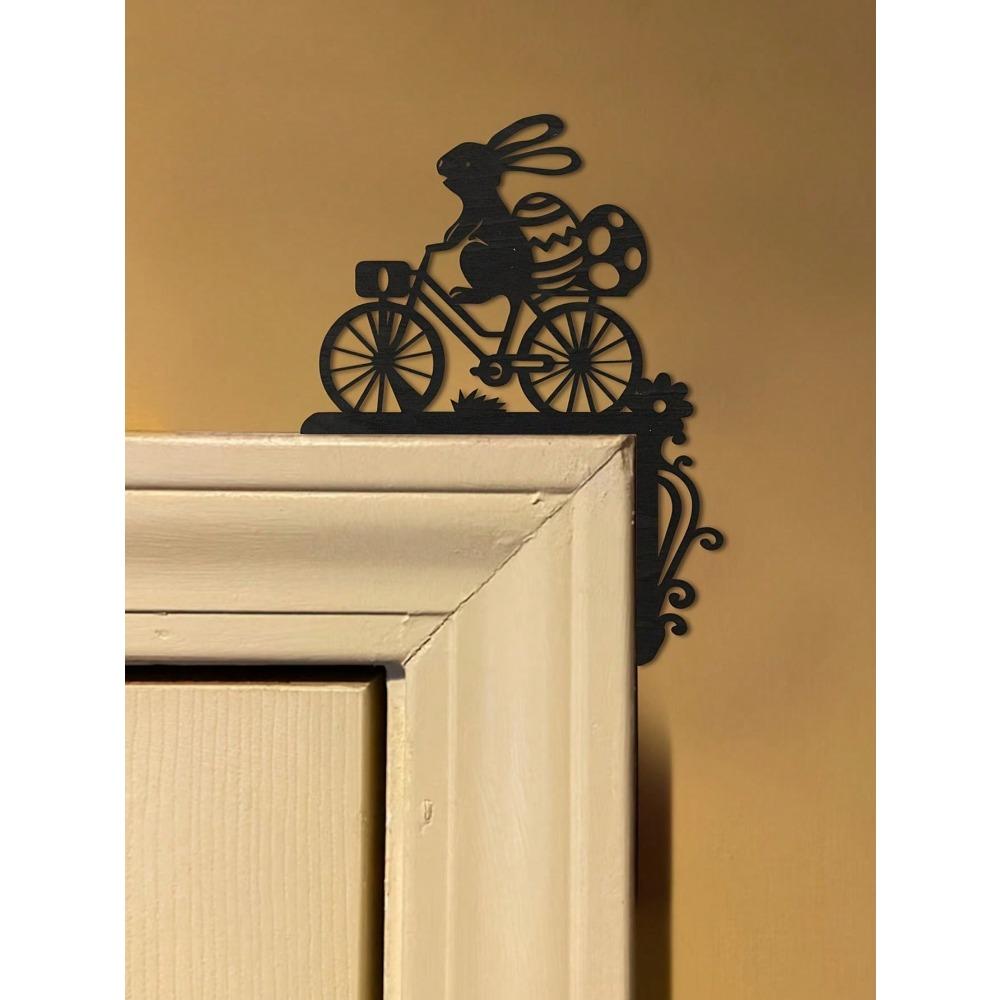 Easter Bunny On Bicycle Wooden Door Frame Decoration, Black - Suitable For Door And Window Corners, 5 Styles Available, 1 Pc