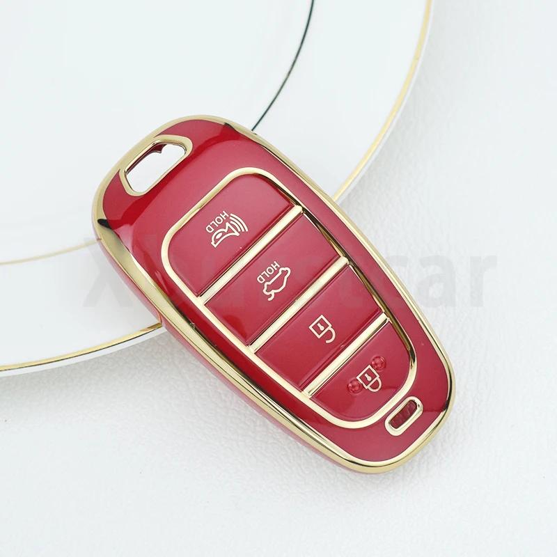 Car Key Cover Shell Fob Case Holder Bag for Hyundai Santa Fe Tucson 2022 NEXO NX4 Atos Solaris Prime Keyless Accessories
