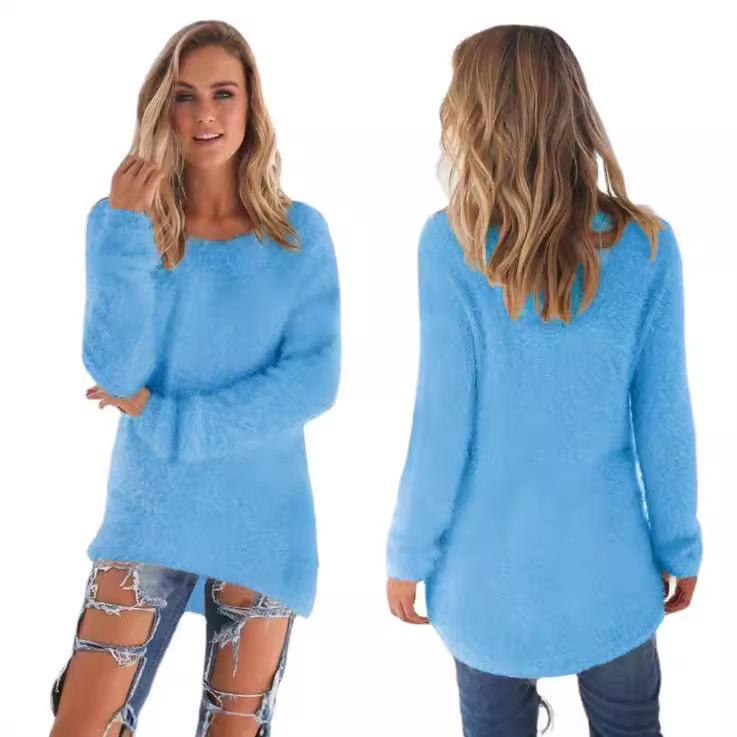 Women's Solid Color Long Sleeve Sweater Top for Autumn/Winter