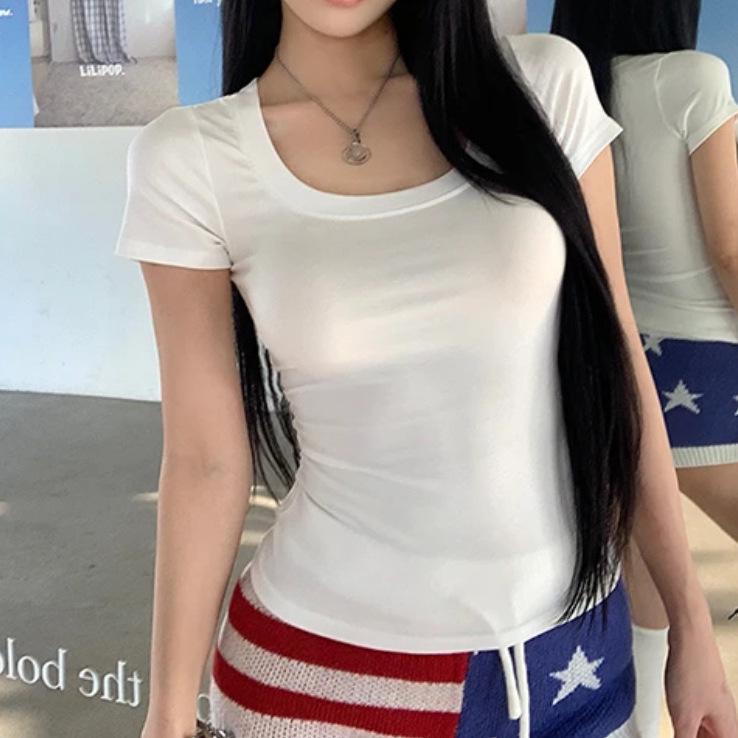 

Women s Summer Ribbed U-Neck Bodycon T-Shirt XXL