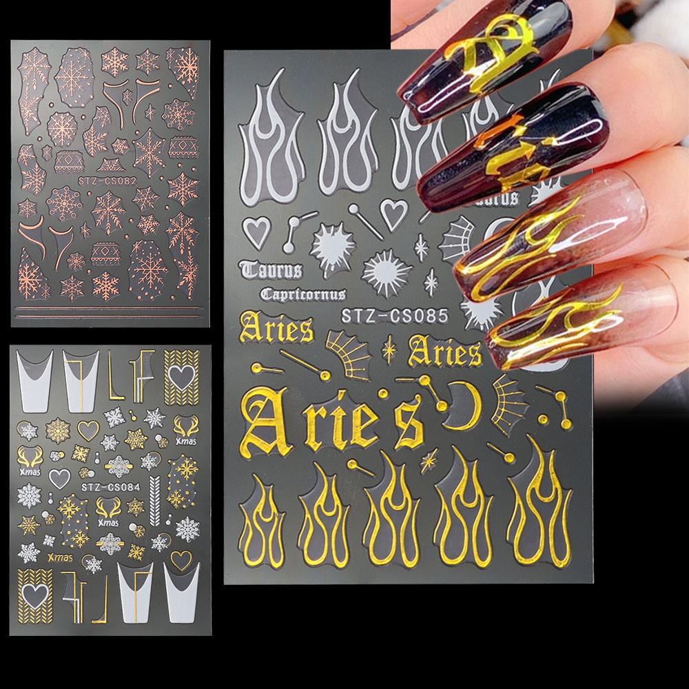 

Nail Decal Xmas Fire Cartoon Elk Snowflake Laser Rose Gold 3D Nails Stickers 07
