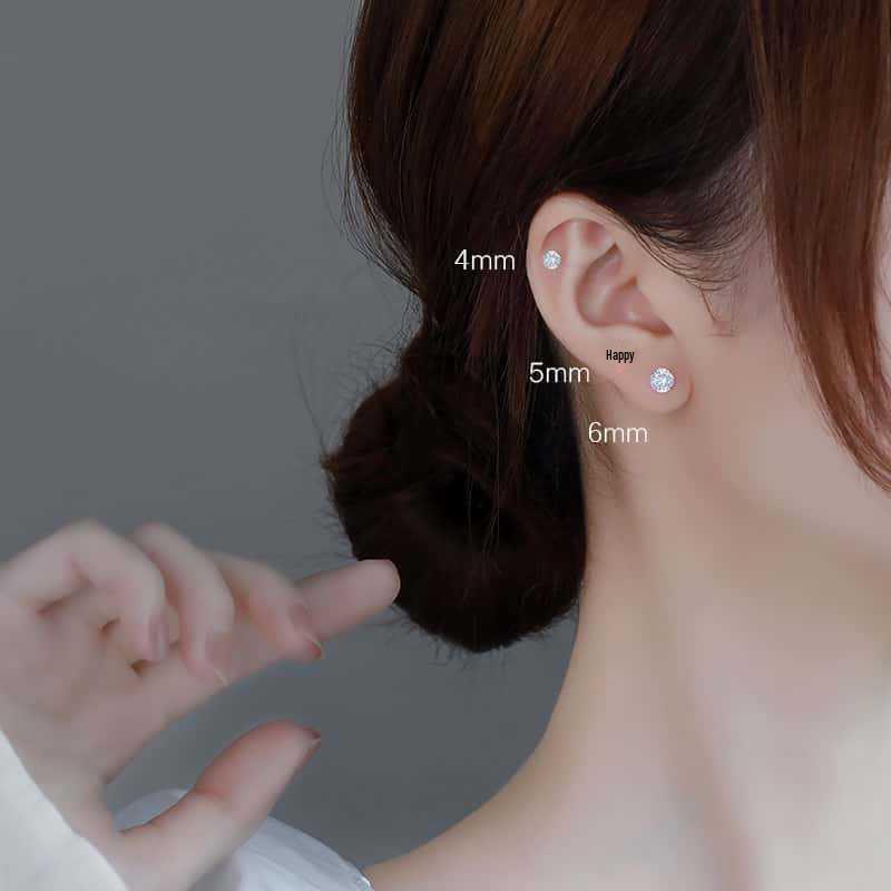 Classic S925 Sterling Silver 18K Gold-Plated Mini Zircon Stud Earrings