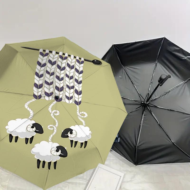 1PC knitting sheep Automatic Open/Close Umbrella with Windproof, 8-Rib Sturdy Canopy, Durable Ribs, Fashionable Design, Outdoor Accessory, Fun Prin, H