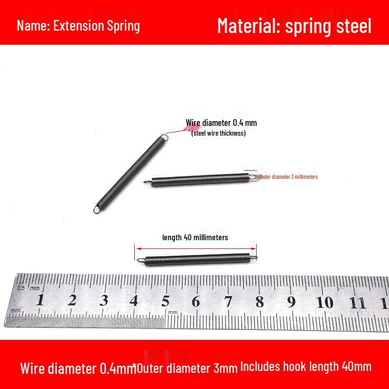 Micro Precision Extension Tension Spring Set with Hooks, 0.4mm Wire Diameter, 3-5mm Outer Diameter